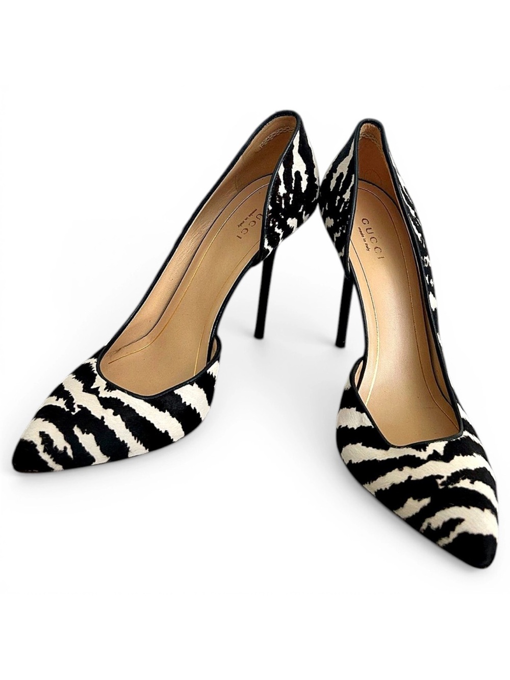 Gucci pony hair zebra print heels